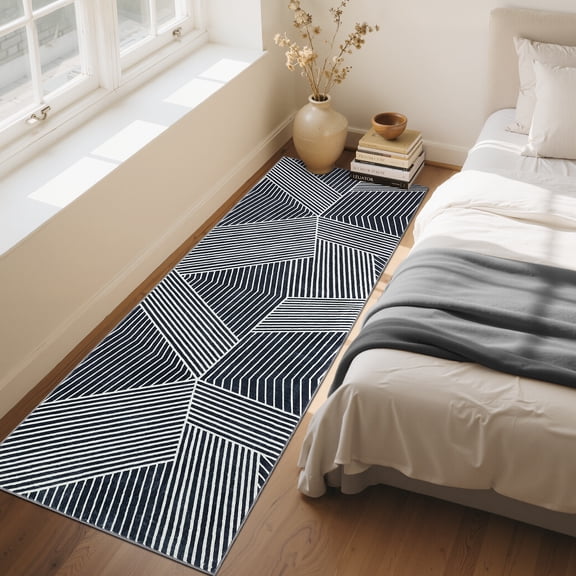 HOMERRY Geometric Striped Runner 2' x 6' for Hallway Modern Washable Throw Rugs for Kitchen Indoor Carpet, Black