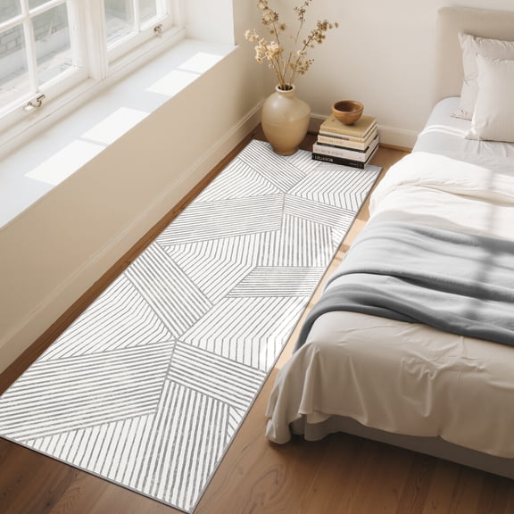 HOMERRY Geometric Striped Runner 2' x 6' for Hallway Modern Washable Throw Rugs for Kitchen Indoor Carpet, Gray