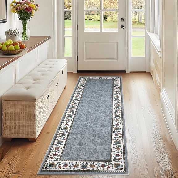 HOMERRY Gray Floral Hallway Runner Rug 2x6 Washable Non Slip Throw Carpet