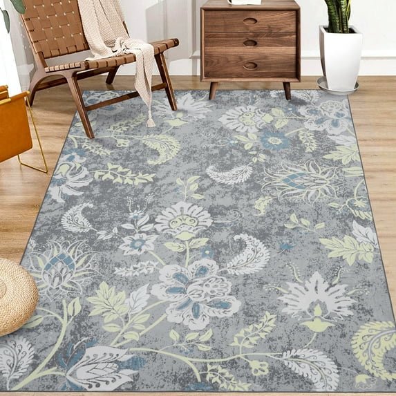 HOMERRY Gray Rugs 8' x 10' Area Rug Modern Floral Boho Carpet Large Area Rug for Living Room Bedroom Dining Room