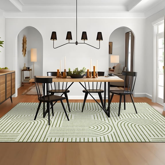 HOMERRY Green Area Rug 8' x 10' Rainbow Stripe Rug for Living Room Modern Home Decor Soft Washable Indoor Neutral Carpet