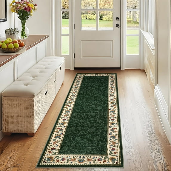 HOMERRY Green Floral Hallway Runner Rug 2x6 Washable Non Slip Throw Carpet
