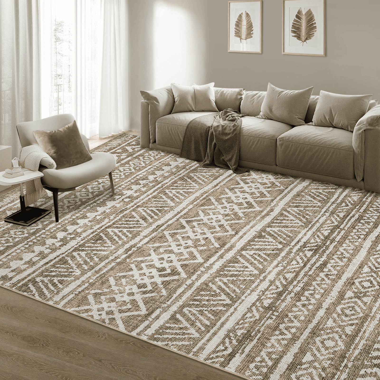 HOMERRY Indoor Washable 4' x 6' Area Rug Distressed Boho Carpet for Living Room, Brown