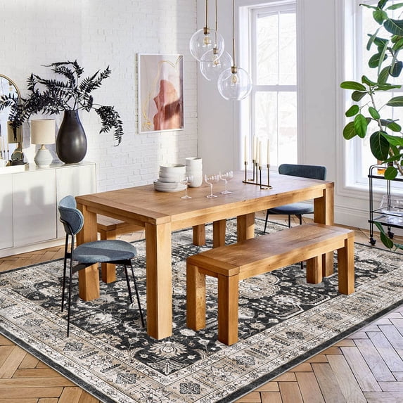 HOMERRY Indoor Washable 5' x 7' Area Rug Floral Geometric Rug for Living Room, Black