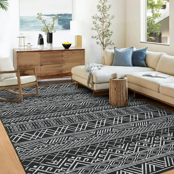 HOMERRY Indoor Washable 4' x 6' Area Rug Modern Geometric Rug for Living Room Non-Slip Floor Carpet for Bedroom, Black