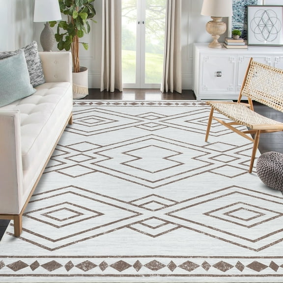 HOMERRY Indoor Washable 4' x 6' Area Rug Modern Moroccan Geometric Rug for Living Room Non-Slip Floor Carpet for Bedroom, Brown