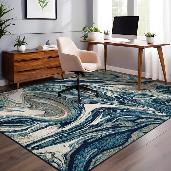 HOMERRY Indoor Washable 5' x 7' Area Rug Vintage Abstract Rug for Living Room Non-Slip Floor Carpet for Bedroom, Green
