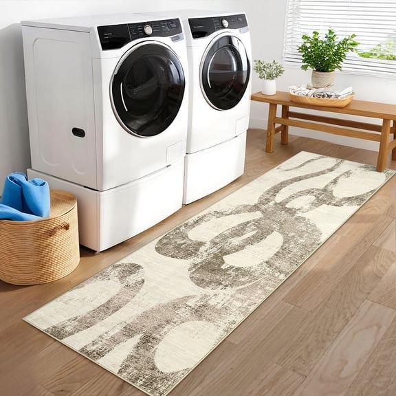 HOMERRY Kitchen Runner Rug 2' x 6' Washable Abstract Geometric Hallway Runner Carpet, Camel