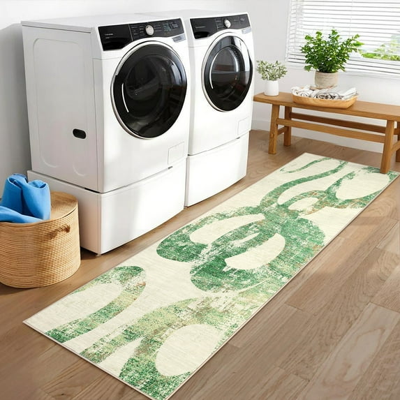 HOMERRY Kitchen Runner Rug 2' x 6' Washable Abstract Geometric Hallway Runner Carpet, Green