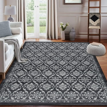 HOMERRY Large 8' x 10' Living Room Area Rug Traditional Non-Slip Moroccan Rug Oriental Mat Non-Shedding Indoor Floor Carpet for Bedroom, Black/Gray