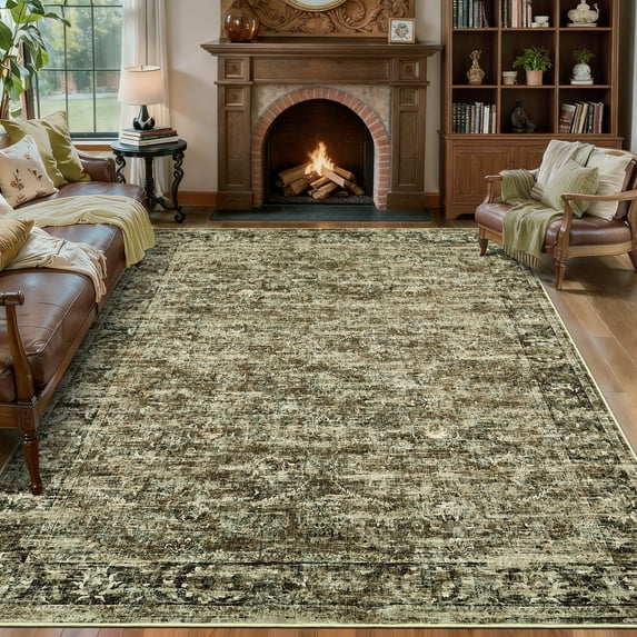 HOMERRY Large Area Rug 9' x 12' Rug for Living Room Distressed Floral Pattern Indoor Carpet, Green