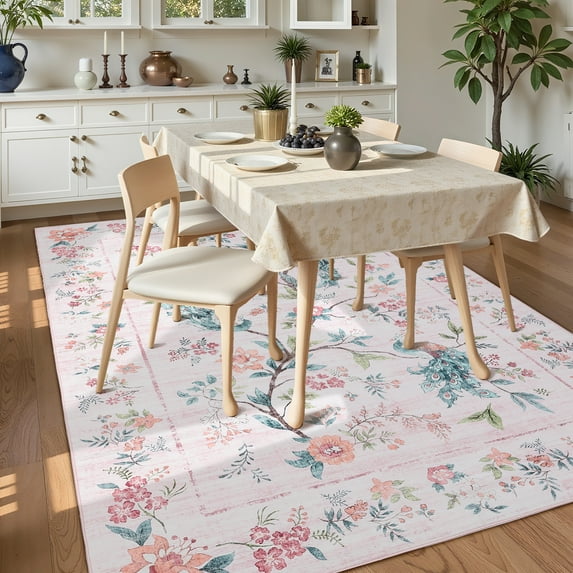 HOMERRY Large Area Rug 9' x 12' Rug for Living Room Floral Peacock Pattern Indoor Carpet, Pink
