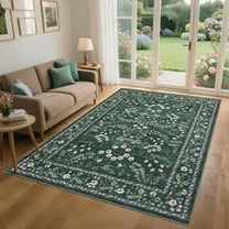 HOMERRY Large Floral Non-Shedding Area Rug 9' x 12' for Living Room Washable Indoor Carpet, Green