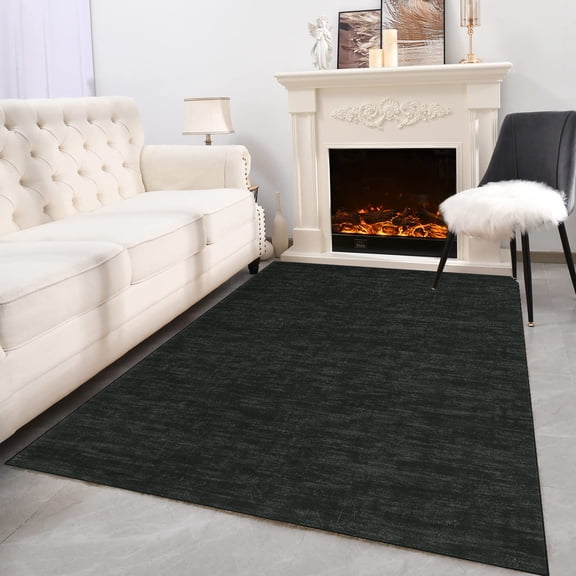 HOMERRY Large Modern 8' x 10' Area Rug for Living Room Washable Black Solid Pattern Indoor Carpet