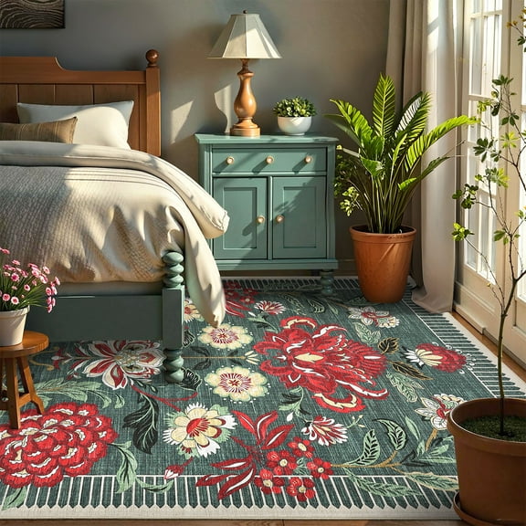 HOMERRY Large Modern 8' x 10' Area Rug for Living Room Washable Gray Green Floral Pattern Indoor Carpet