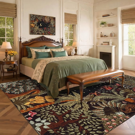 HOMERRY Large Night Jungle Print Non-Shedding Area Rug 10' x 13' for Living Room Washable Indoor Carpet, Brown