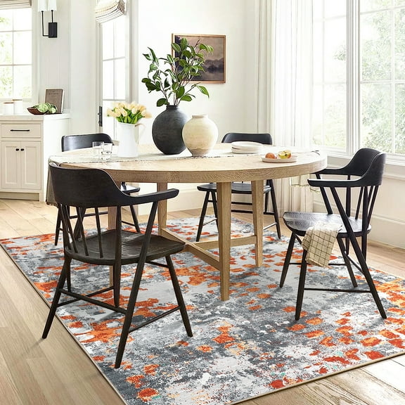 HOMERRY Large Orange/Grey Rug 10' x 13' Area Rug for Living Room Abstract Indoor Carpet