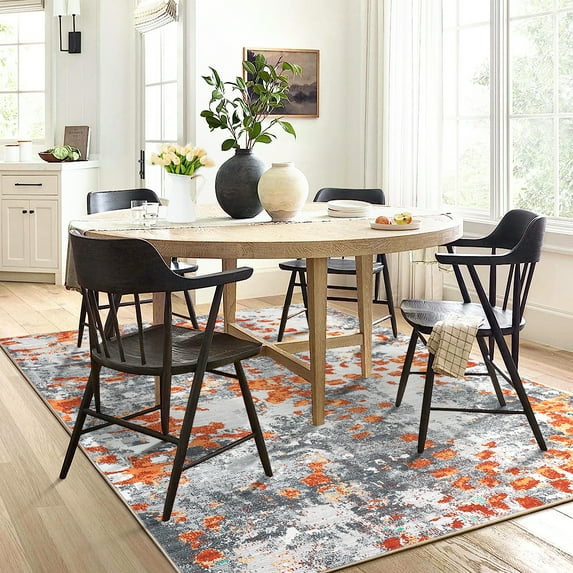 HOMERRY Large Orange/Grey Rug 9' x 12' Area Rug for Living Room Abstract Indoor Carpet