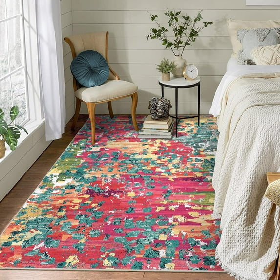 HOMERRY Large Pink Rug 9' x 12' Area Rug for Living Room Abstract Indoor Carpet