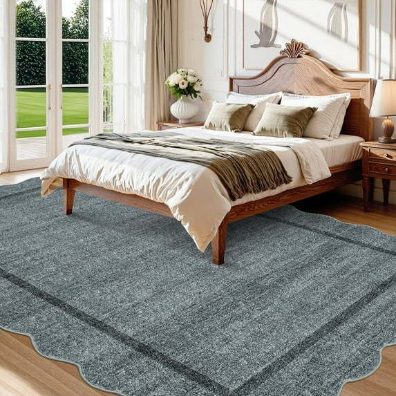 HOMERRY Large Scalloped Border Non-Shedding Area Rug 10' x 13' for Living Room Washable Indoor Carpet, Gray