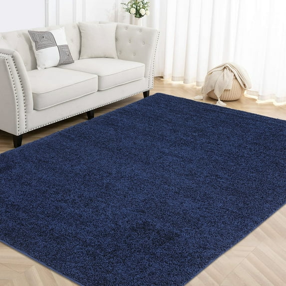 HOMERRY Large Shag Area Rug, 9' x 12' Luxury Soft Shaggy Rug, Plush Fluffy Indoor Floor Carpet for Bedroom, Navy