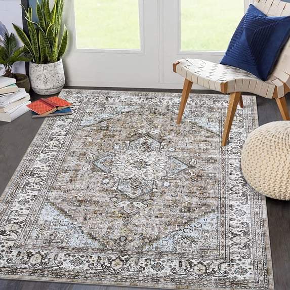 HOMERRY Large khaki Rug 10' x 13' Area Rug for Living Room Boho Vintage Floral Indoor Carpet
