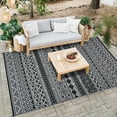 thumbnail image 1 of HOMERRY Geometric Outdoor Rug Straw Plastic Area Rug for Balcony Pool RV Waterproof Reversible Carpet, Black/White, 9'x 12', 1 of 6
