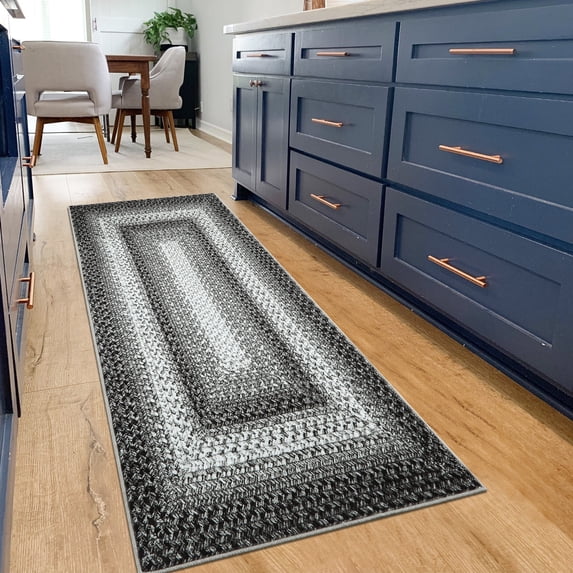 HOMERRY Modern Geometric Area Rug 2x10 Runner Rug Boho Braided Entryway Runners Gray Washable Rug