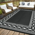 thumbnail image 1 of HOMERRY Geometric Border Outdoor Rug Straw Plastic Area Rug for Balcony Pool RV Waterproof Reversible Carpet, Black/White, 9'x 12', 1 of 6