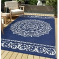 thumbnail image 1 of HOMERRY Geometric Floral Outdoor Rug Straw Plastic Area Rug for Balcony Pool RV Waterproof Reversible Carpet, Navy/White, 9'x 12', 1 of 7