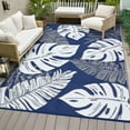 thumbnail image 1 of HOMERRY Geometric Leaf Outdoor Rug Straw Plastic Area Rug for Balcony Pool RV Waterproof Reversible Carpet, Navy/White, 6'x 9', 1 of 7