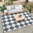 thumbnail image 1 of HOMERRY Geometric Plaid Outdoor Rug Straw Plastic Area Rug for Balcony Pool RV Waterproof Reversible Carpet, White/Gray, 9'x 12', 1 of 7