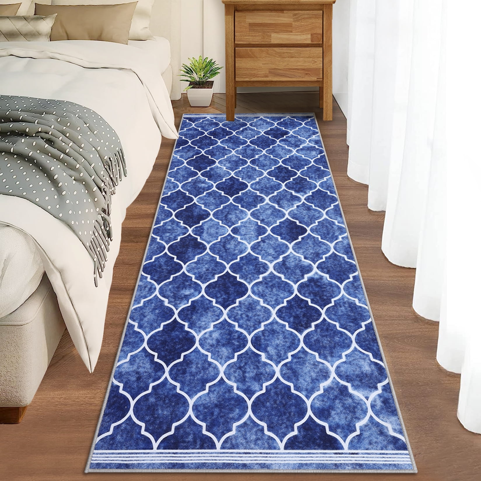 HOMERRY Modern Washable 2' x 6' Runner Rug Non-Skid Low Pile Rugs Blue ...