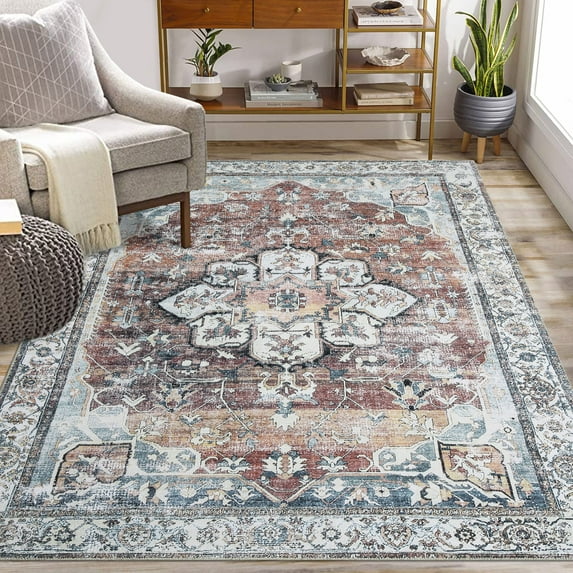 HOMERRY Persian 5x7 Area Rugs with Non Slip Backing Stain Resistant Washable Rugs for Living Room,Bedroom Vintage Printed Home Decor Taupe Boho Rug