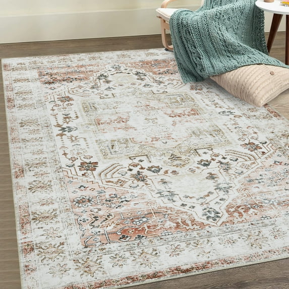 HOMERRY Persian Floral Print Larege Area Rug 8' x 10' Rug for Living Room Bedroom, Burnt Orange