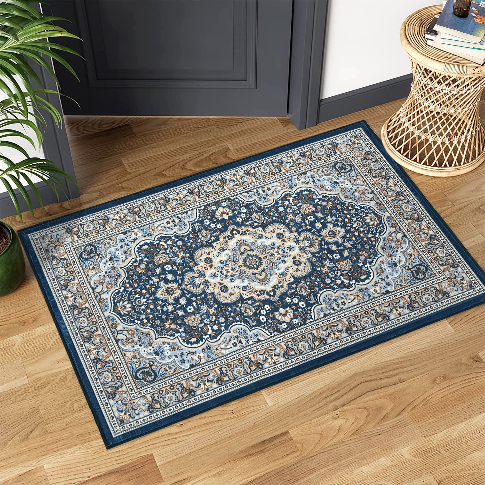 HOMERRY Persian Washable Rug 2x3 Blue Small Entryway Rug Boho Vintage ...