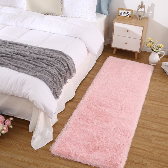 HOMERRY Plush Polyester Shag Area Rug 2'x 6' Fluffy Runner Rug Plush Decorative Runner Rug for Indoor Home Floor Carpet, Pink