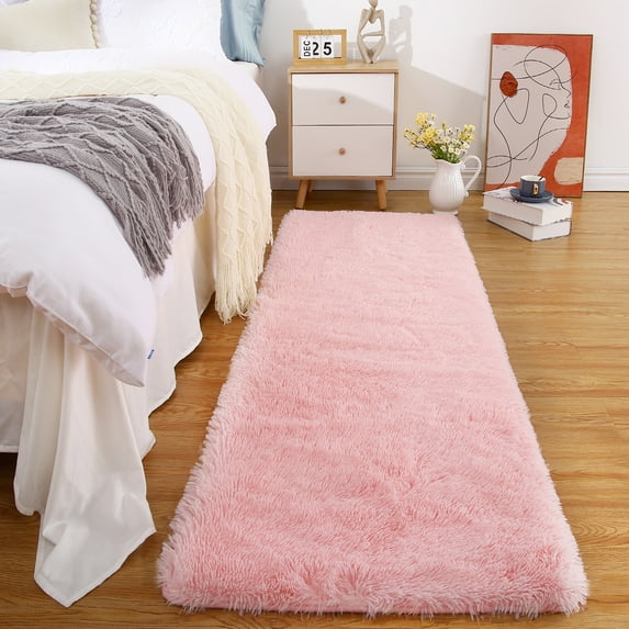 HOMERRY Plush Polyester Shag Area Rug 2'x 8' Fluffy Runner Rug Plush Decorative Runner Rug for Indoor Home Floor Carpet, Pink