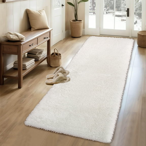 HOMERRY Plush Polyester Shag Area Rug 2'x 8' Fluffy Runner Rug Plush Decorative Runner Rug for Indoor Home Floor Carpet, White