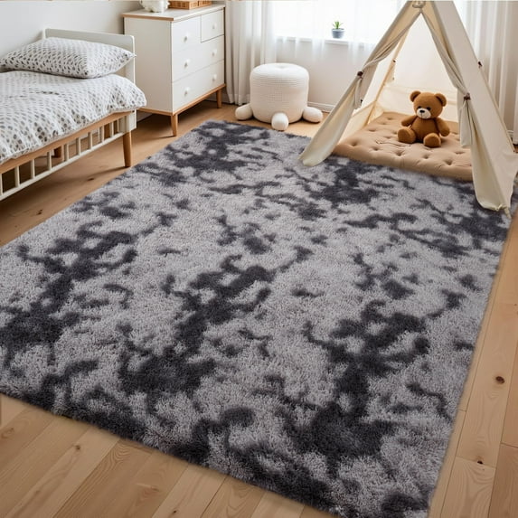 HOMERRY Plush Polyester Shag Area Rug 4'x6' Fluffy Rug Plush Decorative Rug for Indoor Home Floor Carpet, Dark Gray