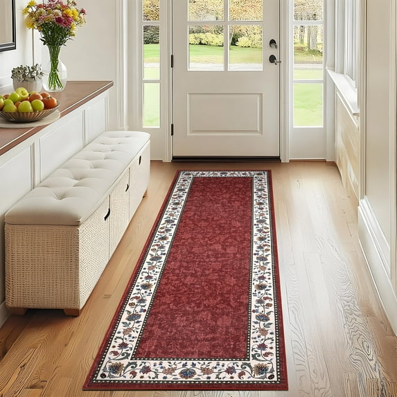 HOMERRY Red Floral Hallway Runner Rug 2x6 Washable Non Slip Throw Carpet