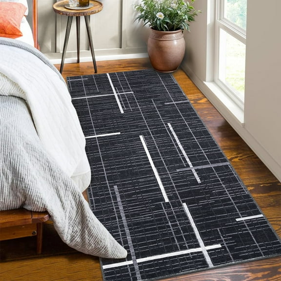 HOMERRY Rug 2' x 6' Kitchen Mat Long Hallway Runner Rug Washable Indoor Modern Geometric Carpet for Bedroom, Black