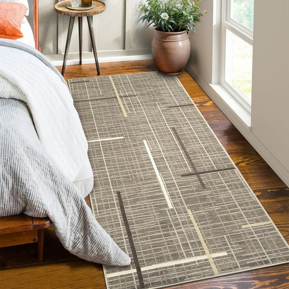 HOMERRY Rug 2' x 6' Kitchen Mat Long Hallway Runner Rug Washable Indoor Modern Geometric Carpet for Bedroom, Brown