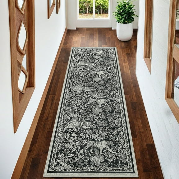 HOMERRY Rug 2' x 6' Kitchen Mat Long Hallway Runner Rug Washable Indoor Modern Tiger Pattern Carpet for Bedroom, Black