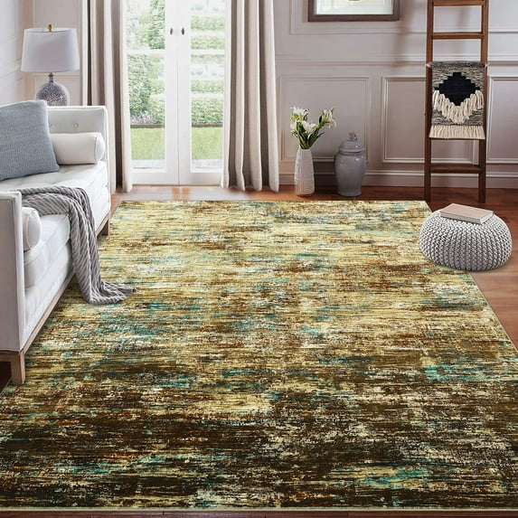 HOMERRY Rugs 5' x 7' Abstract Area Rug for Living Room Non Slip Low Pile Carpet, Brown/Multi