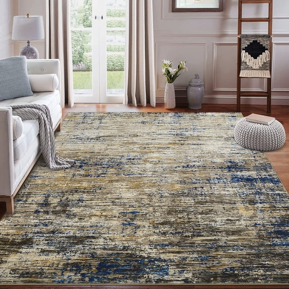 HOMERRY Rugs 5' x 7' Abstract Area Rug for Living Room Non Slip Low Pile Carpet, Navy/Taupe