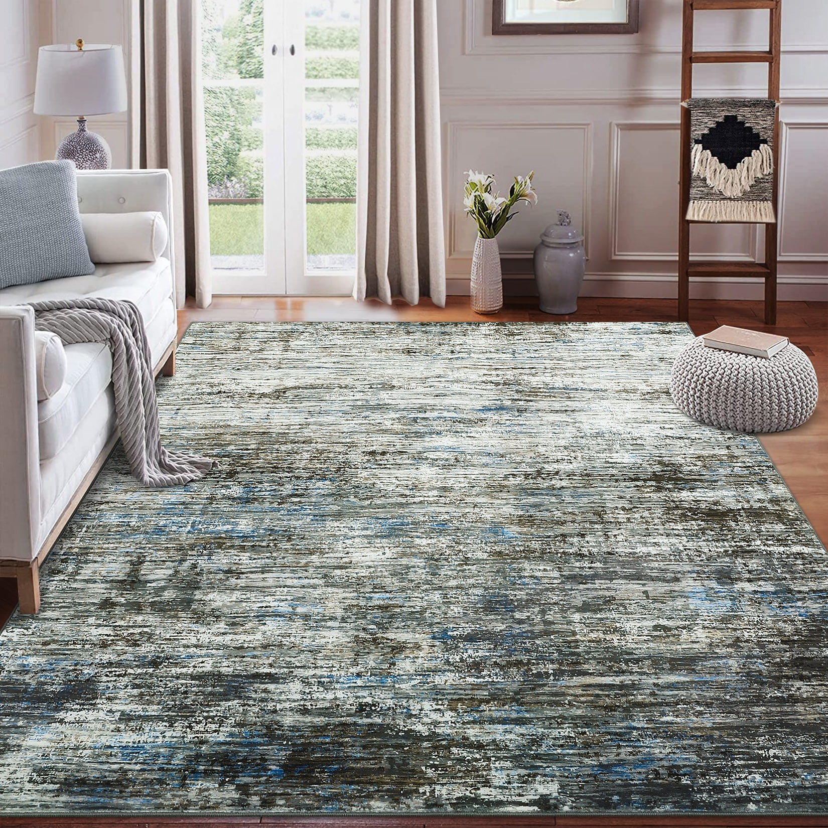 HOMERRY Rugs 9' x 12' Abstract Area Rug for Living Room Soft Low Pile Carpet, Blue/Grey