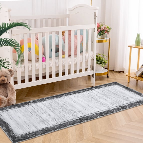 HOMERRY Runner Rug 2'x 10' Rug for Living Room Bedroom Rug Non Slip Bathroom Rugs Modern Bordered Gray Thin Indoor Carpet