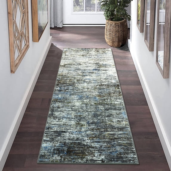 HOMERRY Runner Rug 2' x 6' Abstract Area Rug for Living Room Low Pile Carpet, Blue/Grey