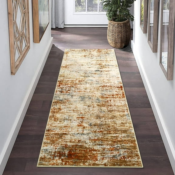 HOMERRY Runner Rug 2' x 6' Abstract Area Rug for Living Room Low Pile Carpet, Orange